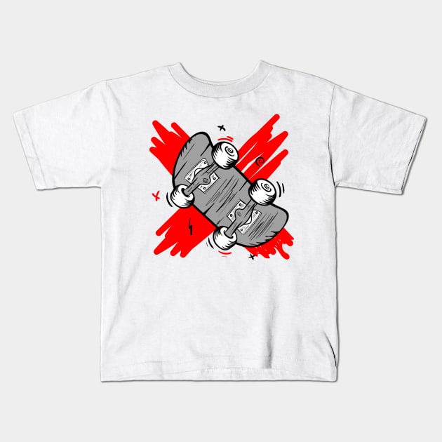 fun skateboarding Kids T-Shirt by Gopasha ART